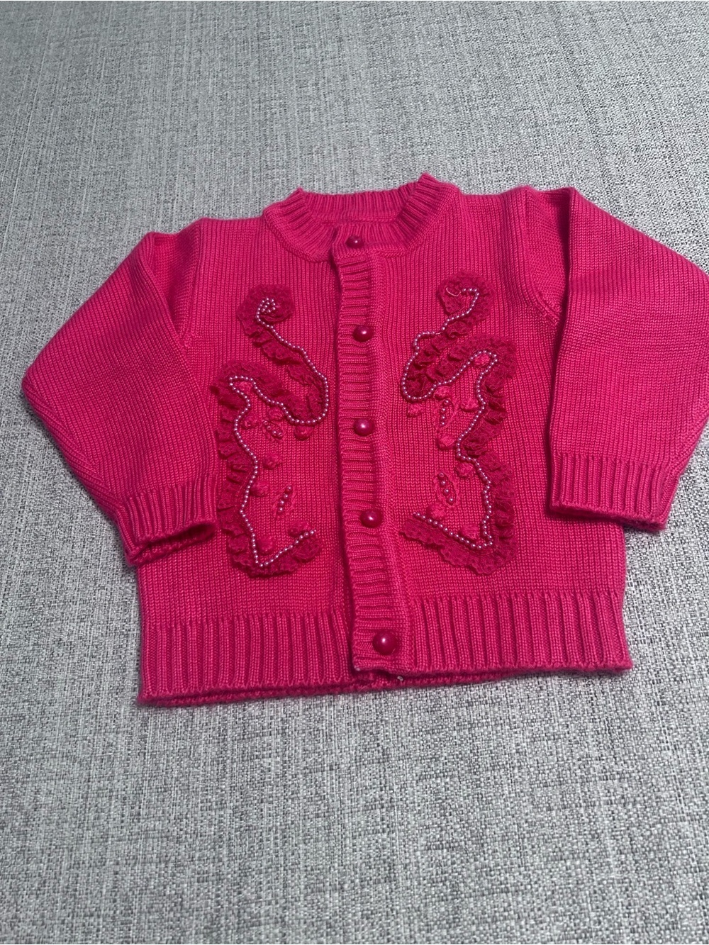 Girls' Bright Pink Embellished Knit Cardigan. Size 3/4T
